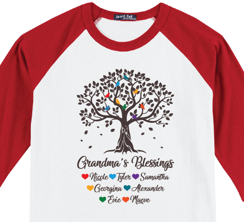 Grandma Tree Blessings Raglan Shirts with Grandkids Names