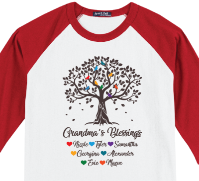 Grandma Tree Blessings Raglan Shirts with Grandkids Names