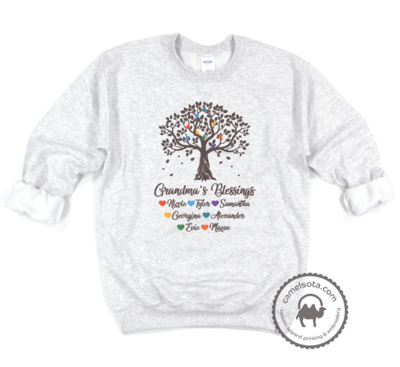 Grandma Tree Blessings Crewneck &amp; Hooded Sweatshirt with Grandkids Names