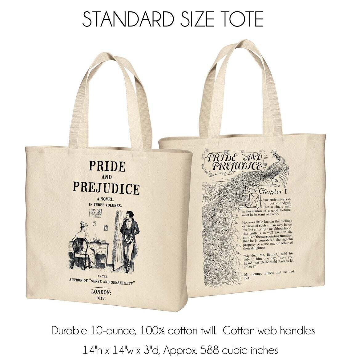 Pride and Prejudice by Jane Austen Tote Bag, TOTE STYLE: STANDARD SIZE TOTE