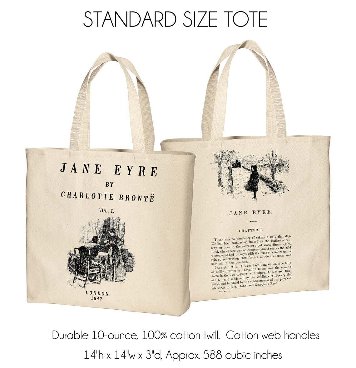 Jane Eyre by Charlotte Bronte Tote, TOTE STYLE: STANDARD SIZE TOTE