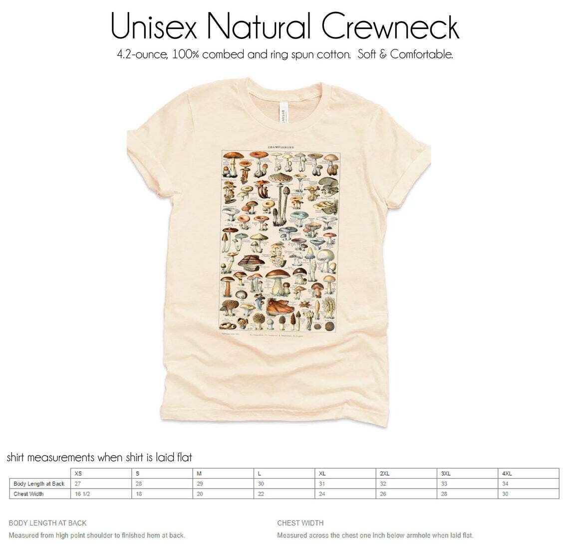 Mushroom Shirt Vintage Chart Encyclopedia Shirt, SHIRT STYLE \ COLOR: Crewneck / Natural