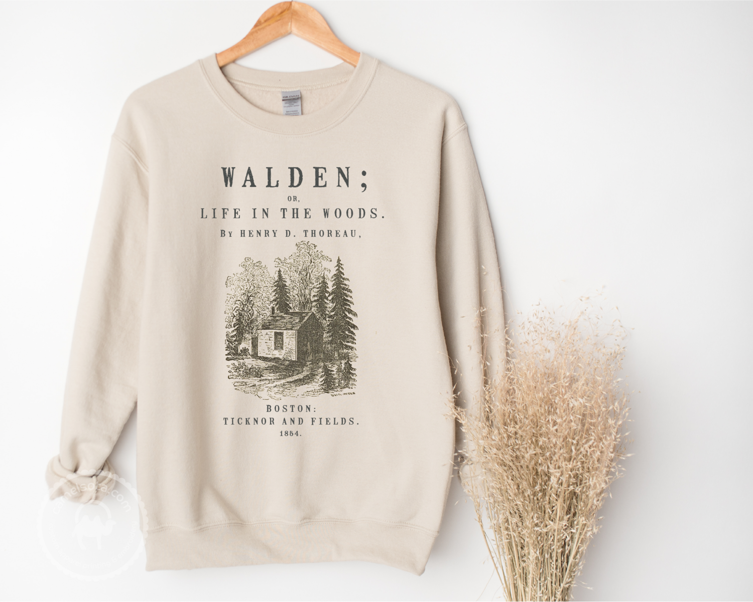 Walden by Henry David Thoreau Sweatshirt, Sweatshirt Color: Natural