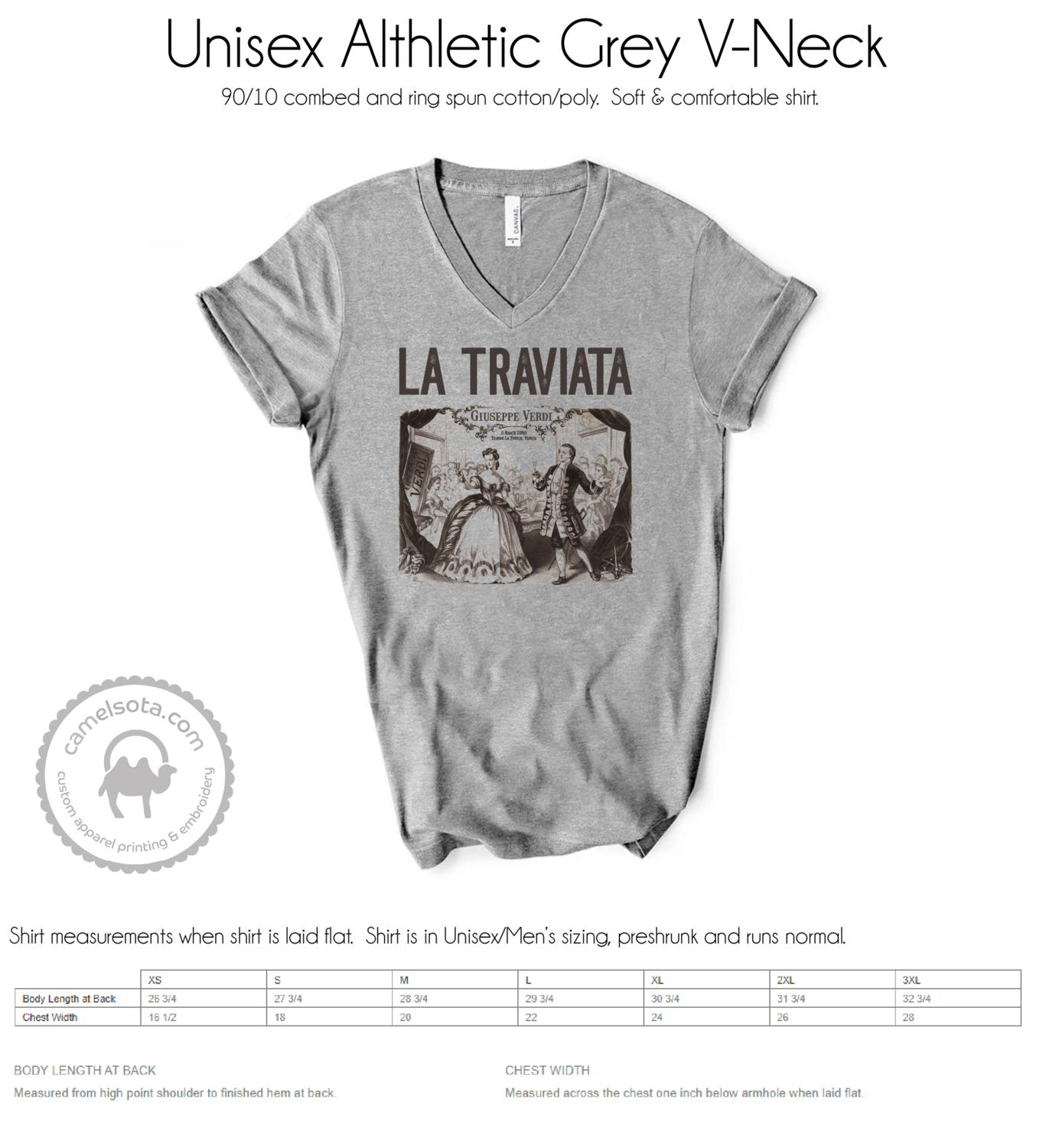 La Traviata by Giuseppe Verdi Shirt, SHIRT STYLE/COLOR: UNISEX V-NECK HEATHER GREY