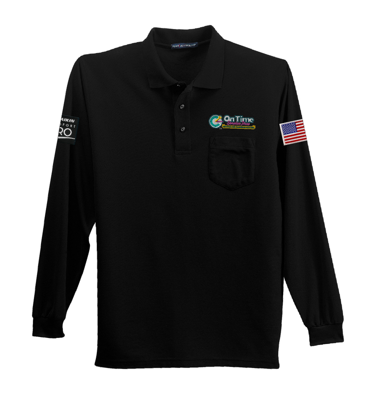 On Time Service Pros Port Authority Silk Touch Polo with Pocket - Long Sleeve Black