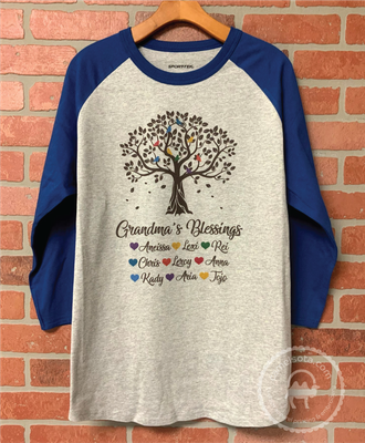 Grandma Tree Blessings Raglan Shirts with Grandkids Names