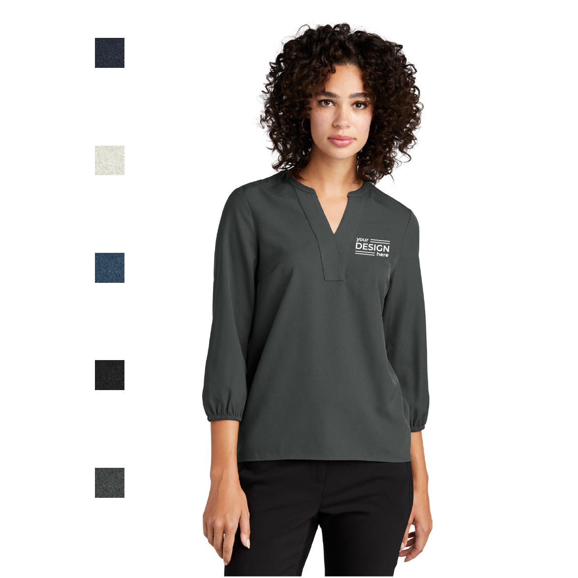 MERCER+METTLE Women&#39;s Stretch Crepe 3/4-Sleeve Blouse