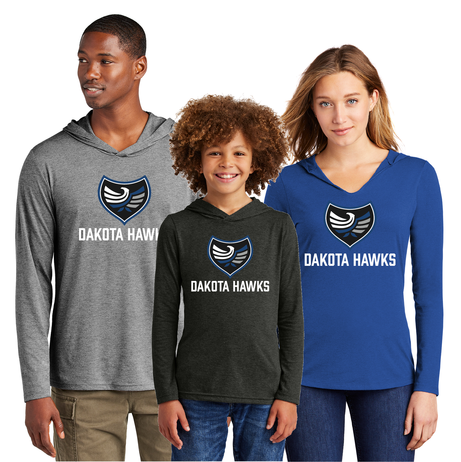 Dakota Hawks District Perfect Tri Long Sleeve Hoodie - Men&#39;s Ladies &amp; Youth