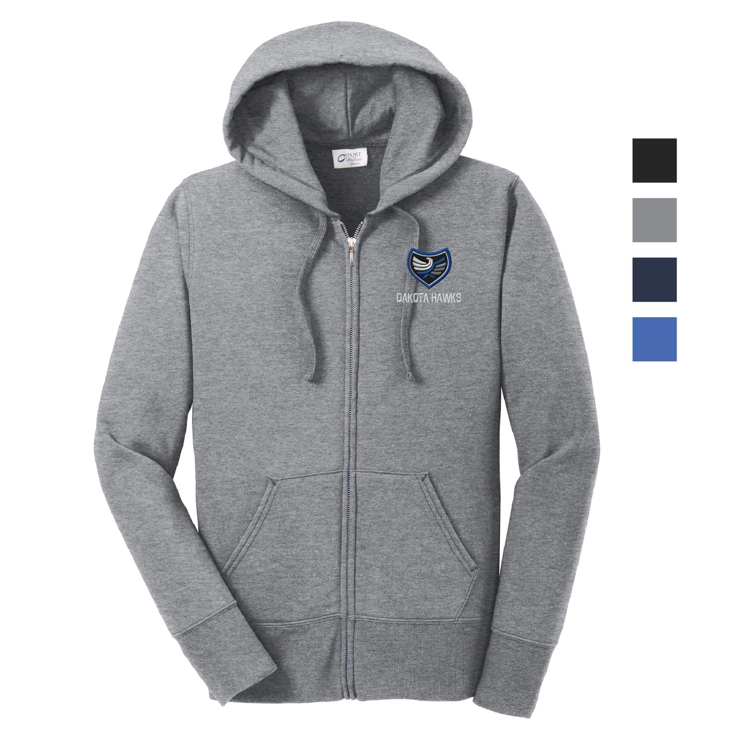 Dakota Hawks Port &amp; Co Core Fleece Full-Zip Hoodie - Men&#39;s &amp; Ladies