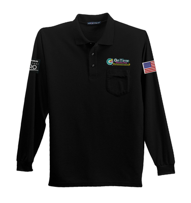 On Time Service Pros Port Authority Silk Touch Polo with Pocket - Long Sleeve Black