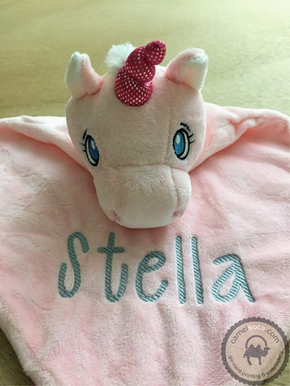 Custom Embroidered Pink Unicorn Blankie