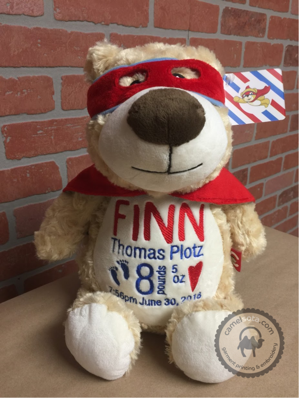 Custom Embroidered Bear Cubbie - Hero Bear