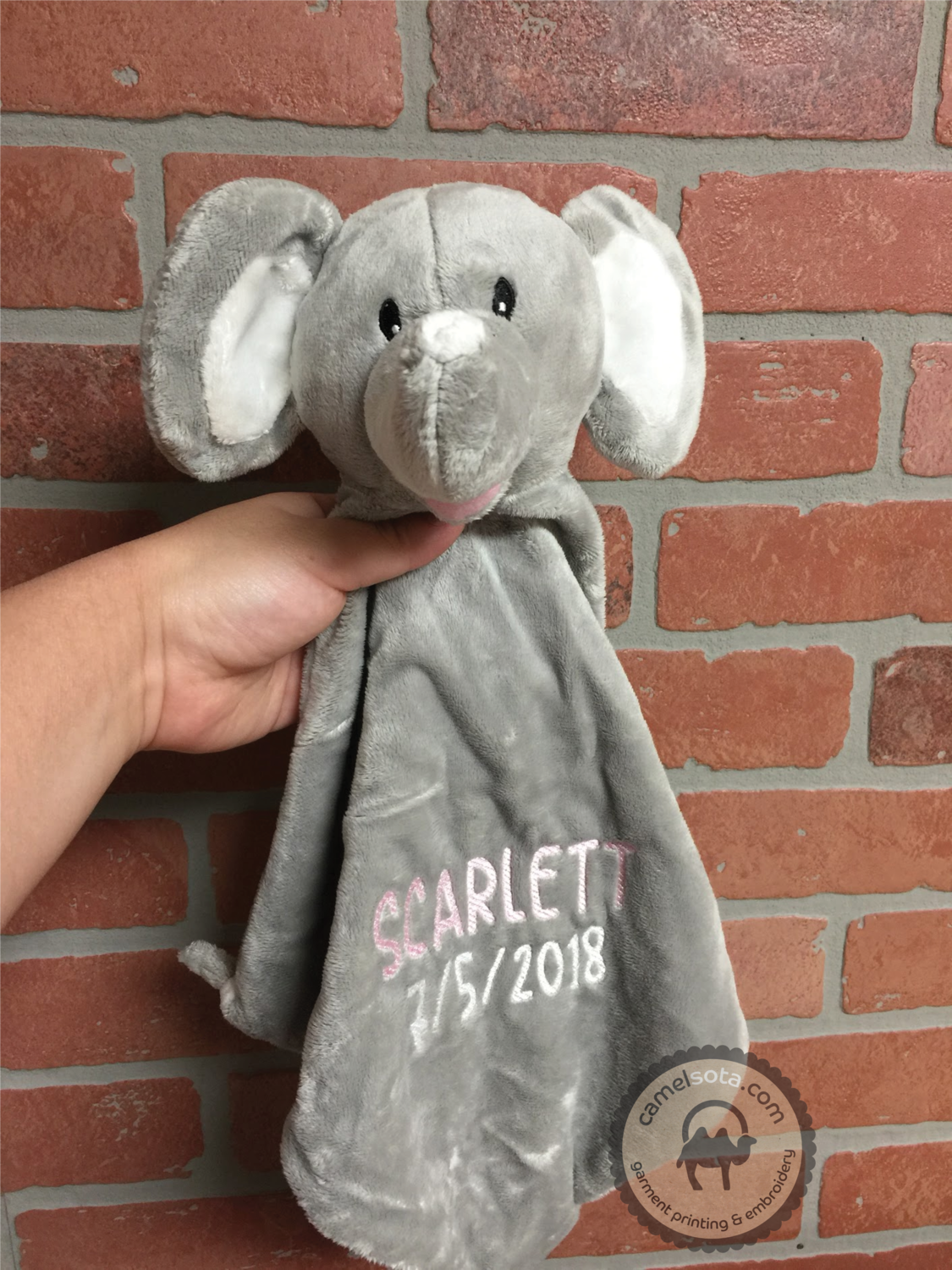 Custom Embroidered Grey Elephant Blankie