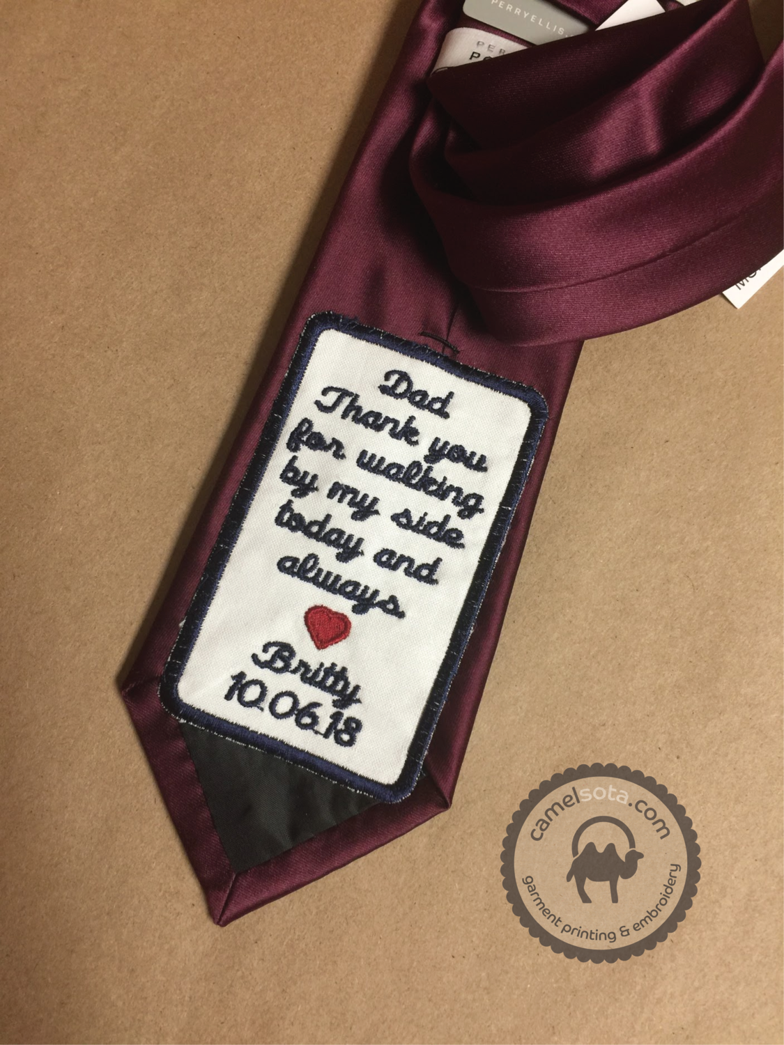 Father of the Bride or Groom Personalized Embroidered Wedding Tie Patch