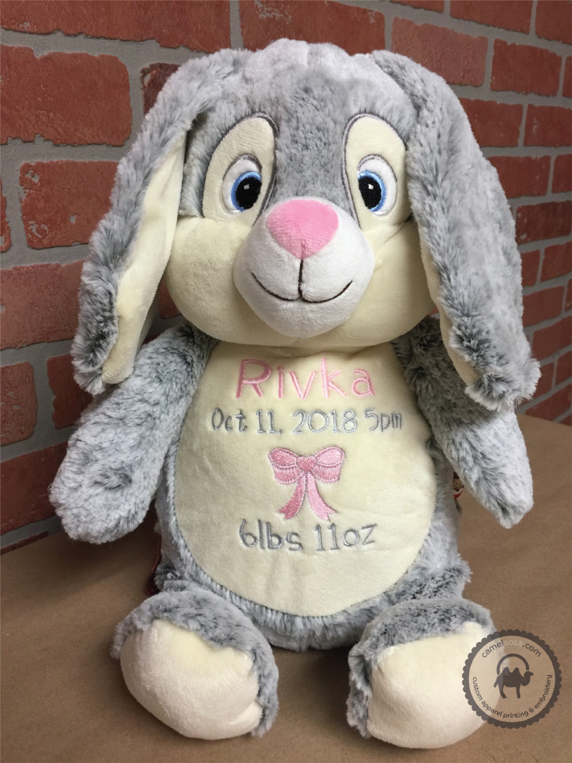 Custom Embroidered Bunny Cubby - Brampton Grey Bunny