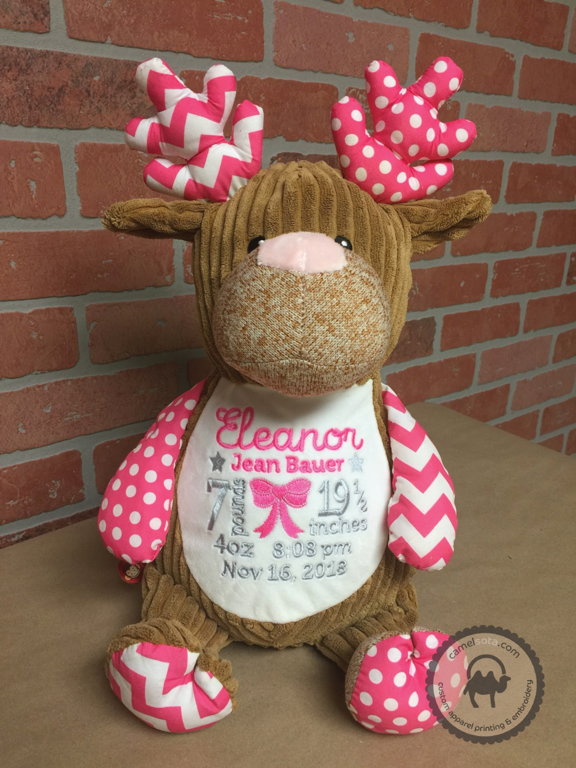 Custom Embroidered Pink Deer Cubby