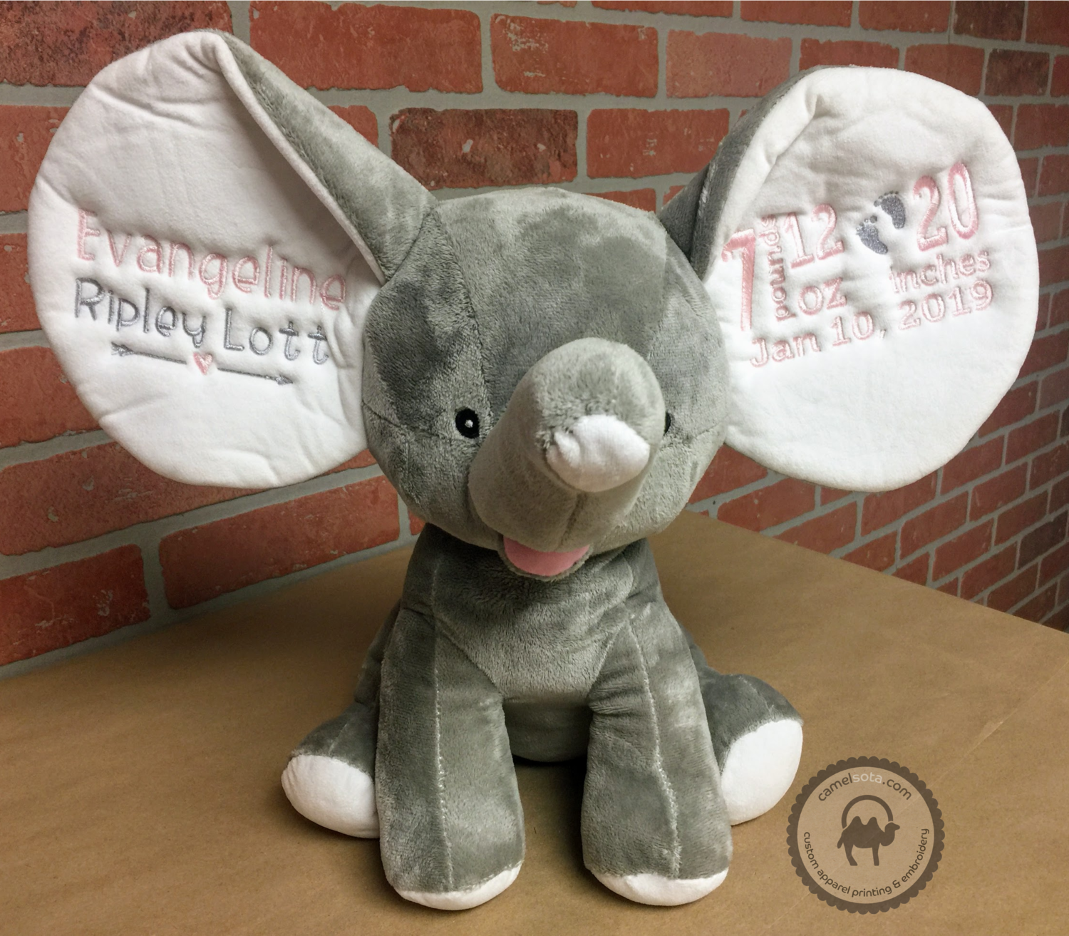 Custom Embroidered Elephant Cubby - Grey Dumble