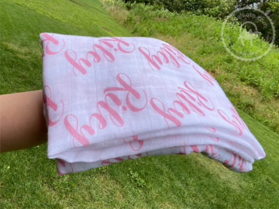 Double Gauze Baby Swaddle Blanket With Custom Name, 45"x45"