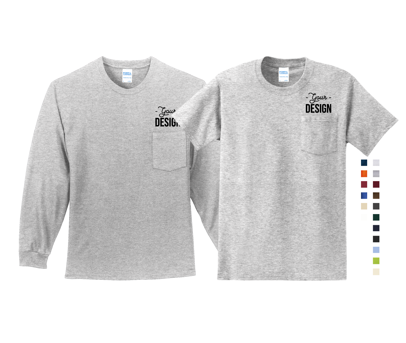 Port &amp; Company Essential Pocket Tee - Short Sleeve, Long Sleeve &amp; Tall