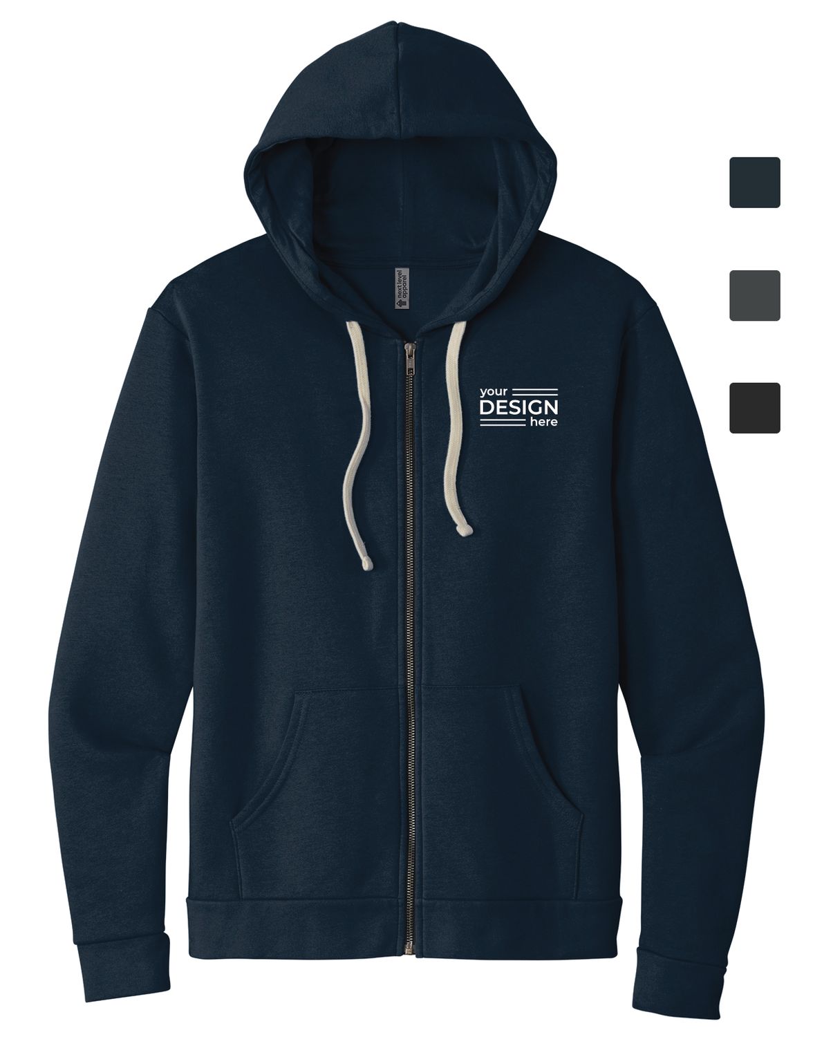 Next Level Unisex Beach Fleece Full Zip Hoodie