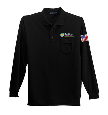 On Time Service Pros Port Authority Silk Touch Polo with Pocket - Long Sleeve Black