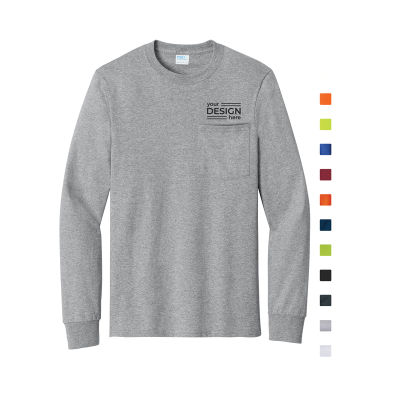 Port &amp; Co Long Sleeve Essential Pocket Tee - Regular &amp; Tall