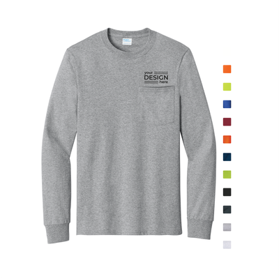 Port &amp; Co Long Sleeve Essential Pocket Tee - Regular &amp; Tall
