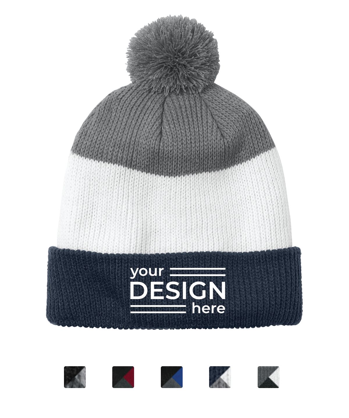 Port Authority Cozy Striped Pom Beanie