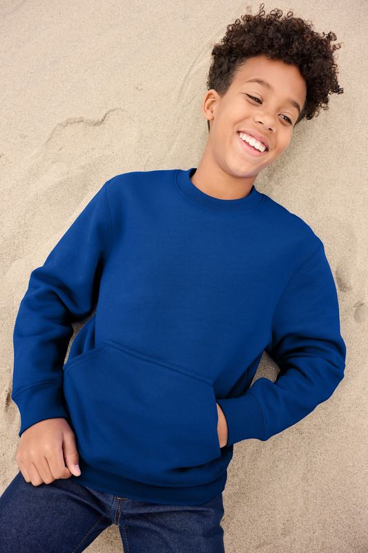Port &amp; Co Youth Core Fleece Crewneck Pocket Sweatshirt