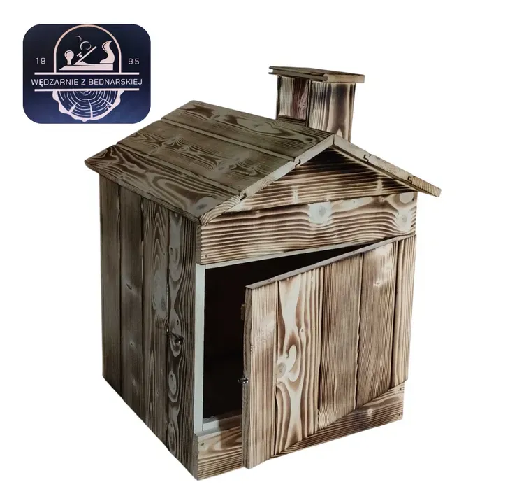 Wędzarnia drewniana ogrodowa z daszkiem i kominkiem OPALANA 50X50X50