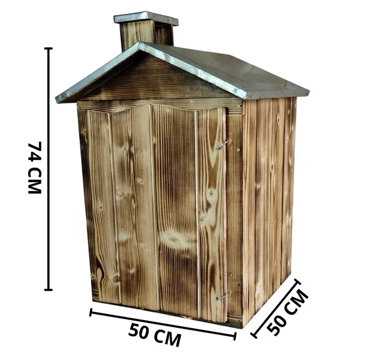 Wędzarnia drewniana ogrodowa dach i komin opalany,okuwany50X50X60 FALA