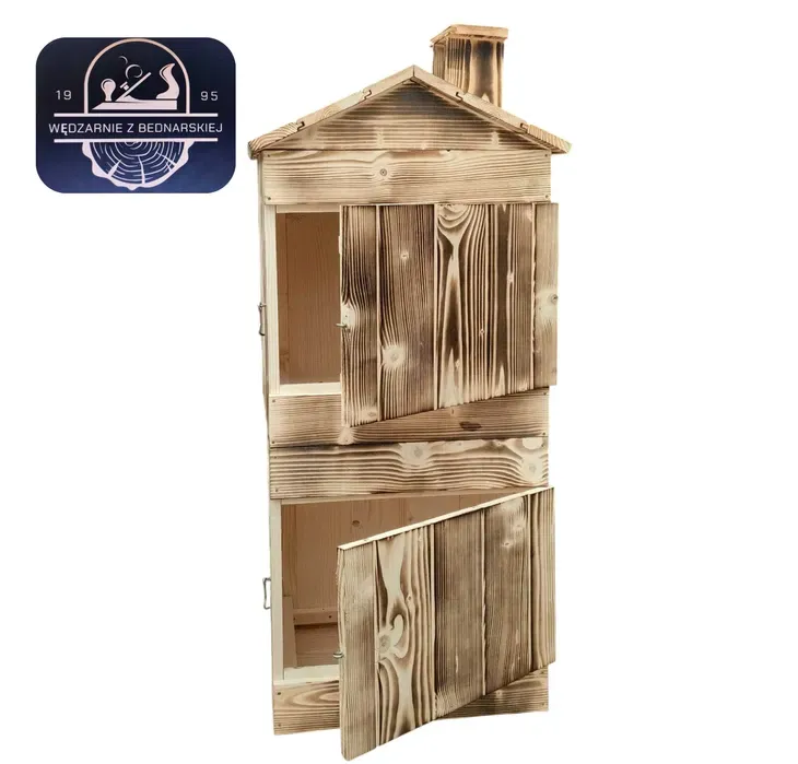 Wędzarnia drewniana ogrodowa DUŻA dach i komin OPALANY 50X50X100