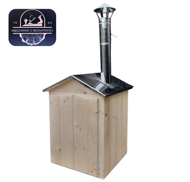 Wędzarnia drewniana ogrodowa dach i komin NIERDZEWNY 50X50X60 FALA