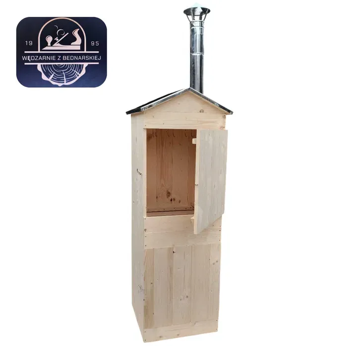 Wędzarnia drewniana ogrodowa daszkiem i kominem NIERDZEWNYM 50x50X120