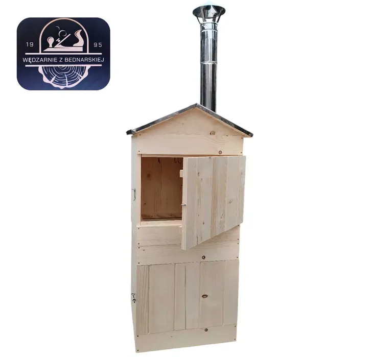 Wędzarnia drewniana ogrodowa DUŻA dach i komin NIERDZEWNY 50x50X100