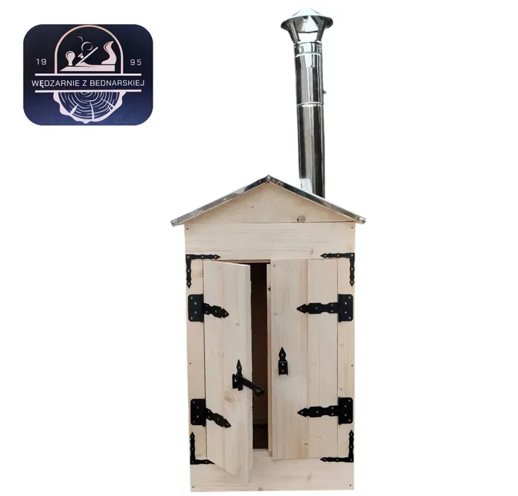 Wędzarnia drewniana ogrodowa z daszkiem i kominem NIERDZEWNYM 50X50X80