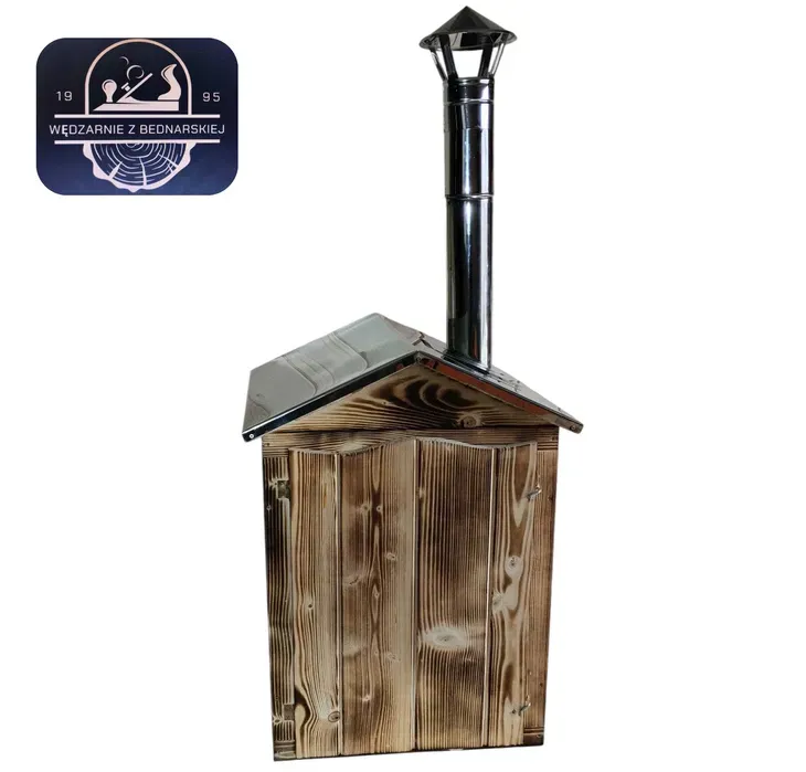 Wędzarnia drewniana ogrodowa dach i komin NIERDZEWNY OPALANA 50x50X60