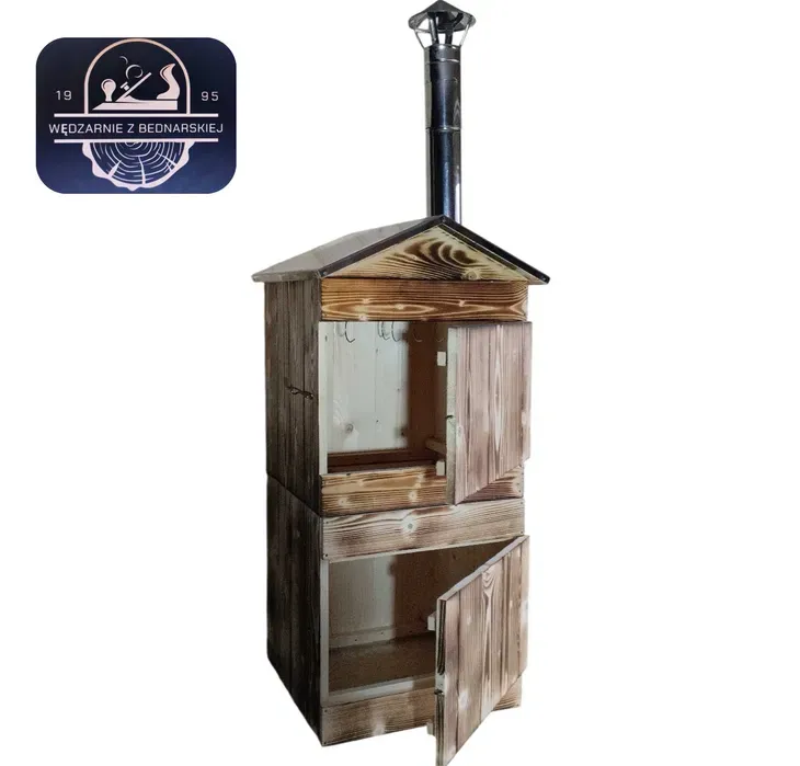 Wędzarnia drewniana ogrodowa dach i komin NIERDZEWNY 50X50X100