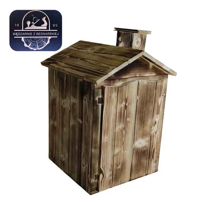 WĘDZARNIA DREWNIANA ogrodowa dach i komin opalany 50X50X60 FALA