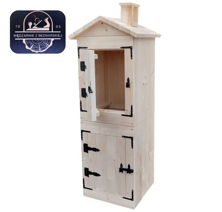Wędzarnia drewniana ogrodowa GRUBA DESKA 30MM dach i komin 50X50X140