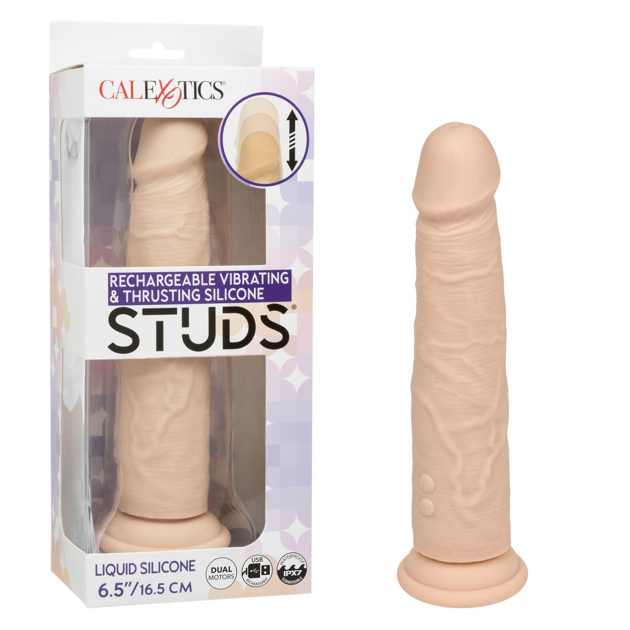 Rechargeable Vibrating &amp; Thrusting Silicone Studs®, Colour: Ivory