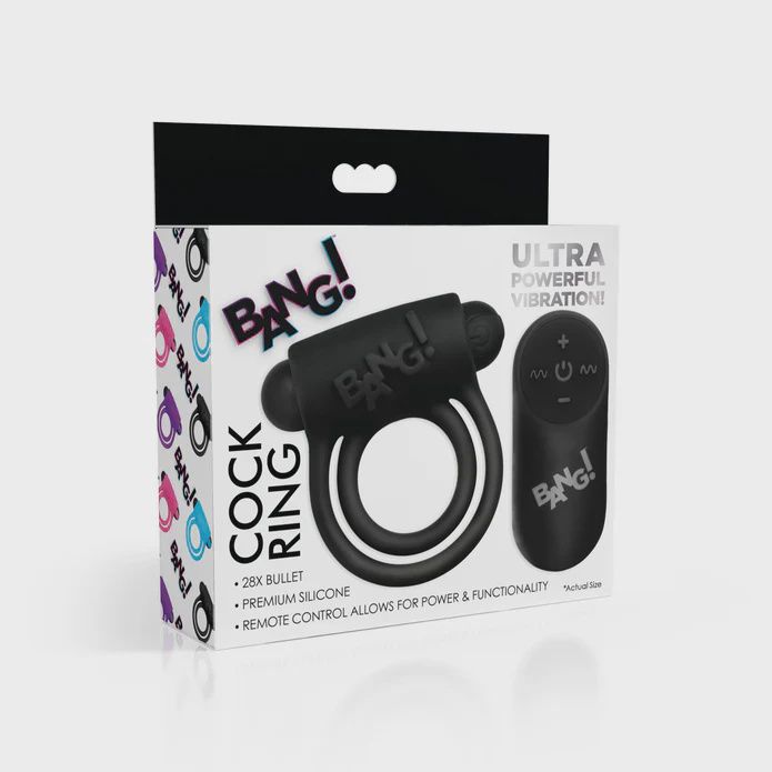28X Remote Control Vibrating Cock Ring &amp; Bullet - Black