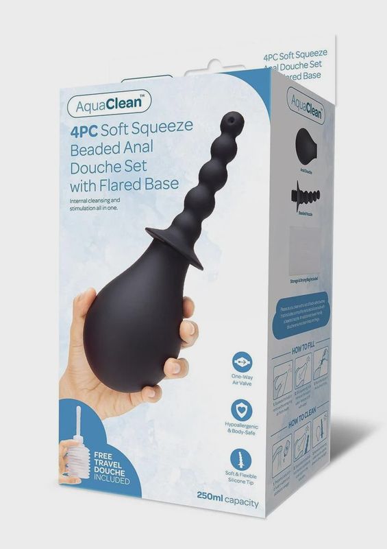 4 Piece Soft Squeeze Beaded Anal Douche Set with Flared Base