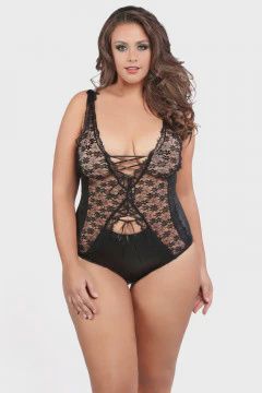 Aliya Kissed by Lace Teddy - Black - Queen
