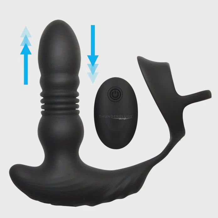 10X Thrusting Silicone Vibrator W- Cock &amp; Ball Strap &amp; Remote