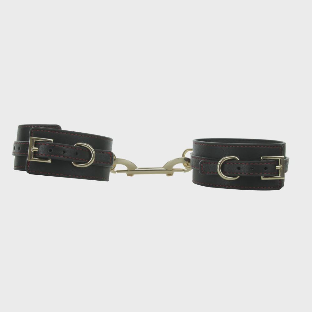 Ankle Cuffs with Hooks and Chain - Black