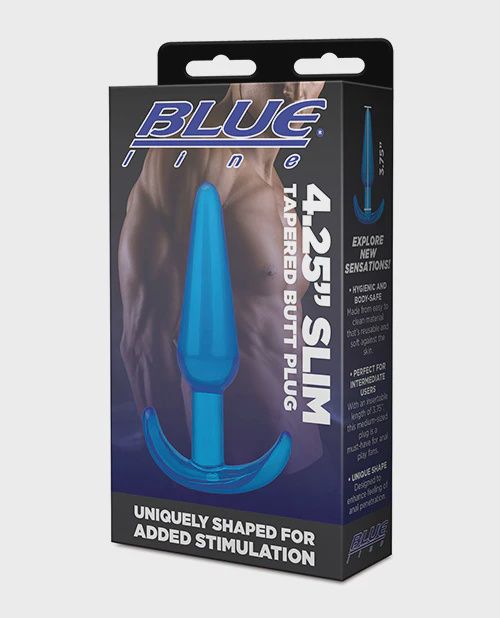 Blue Line C &amp; B 4.25" Slim Tapered Butt Plug - Jelly Blue