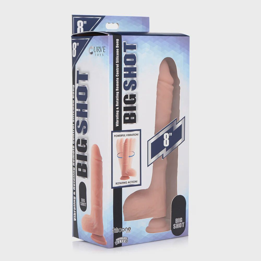 Big Shot Rotating Remote Control Silicone Dildo With Balls- 8 Inch