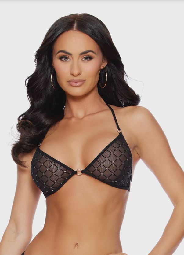 BLACK/SILVER TRI-BRA W/RINGS