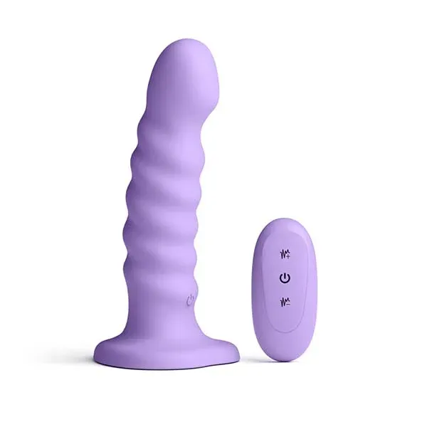 Colours Ribbed Rechargeable Silicone Vibrating Dildo with Remote Control 6in - Purple
